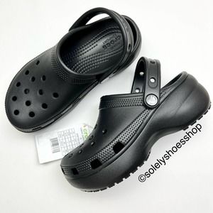 CROCS Women's Black Classic Platform Clogs Slip On Casual Sandals size 5 NWT